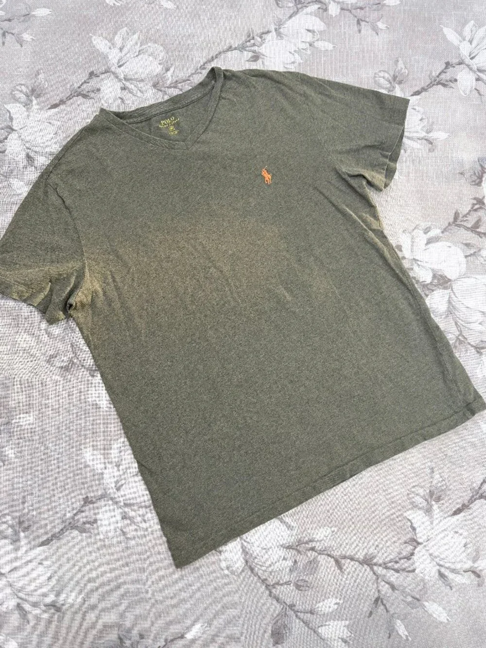 Polo Ralph Lauren 100% Cotton Olive Green Heathered Orange Pony Logo Tee Medium